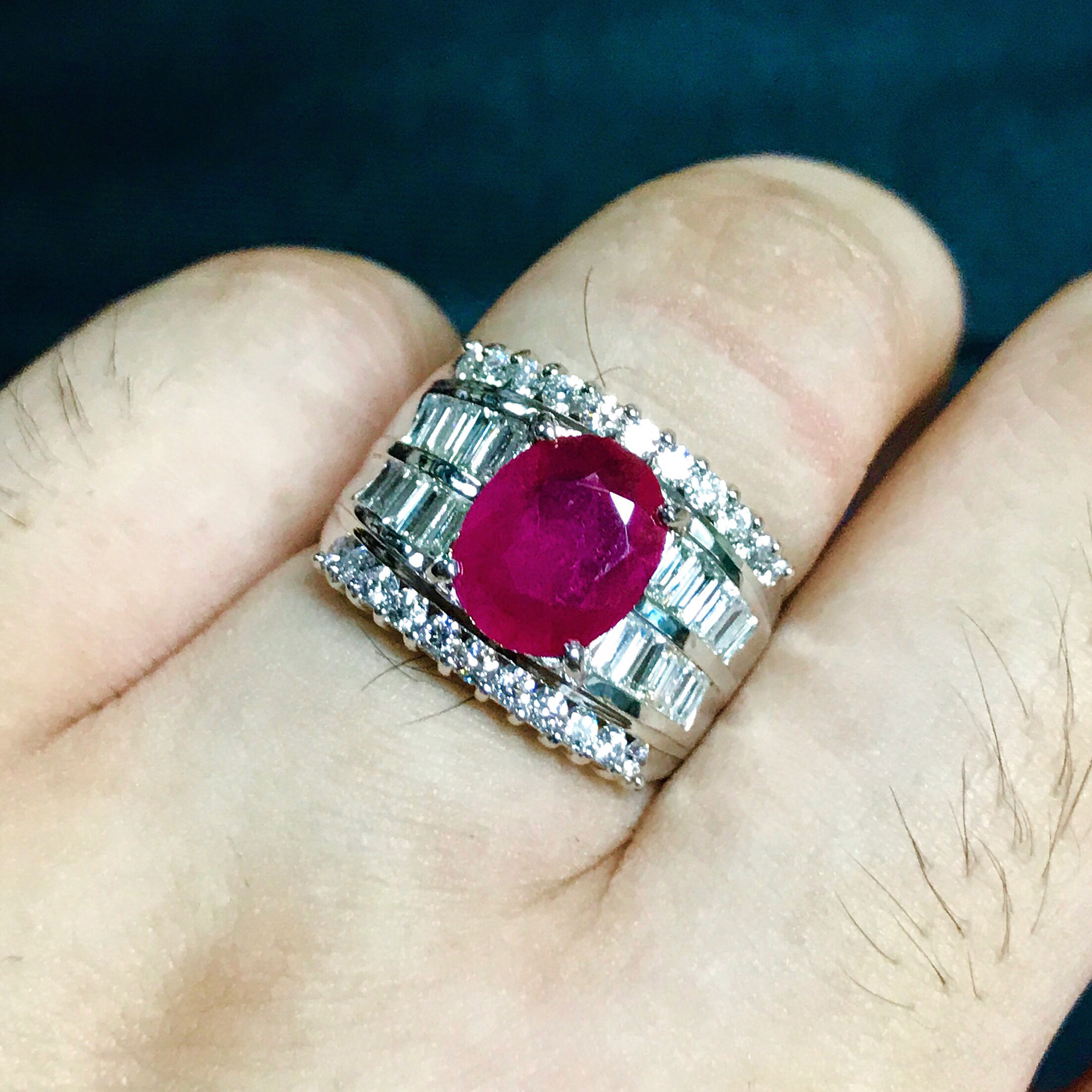 BURMESE 4.12TCW Natural Ruby & Diamonds in 18K solid white gold ring handmade engagement BURMA certified