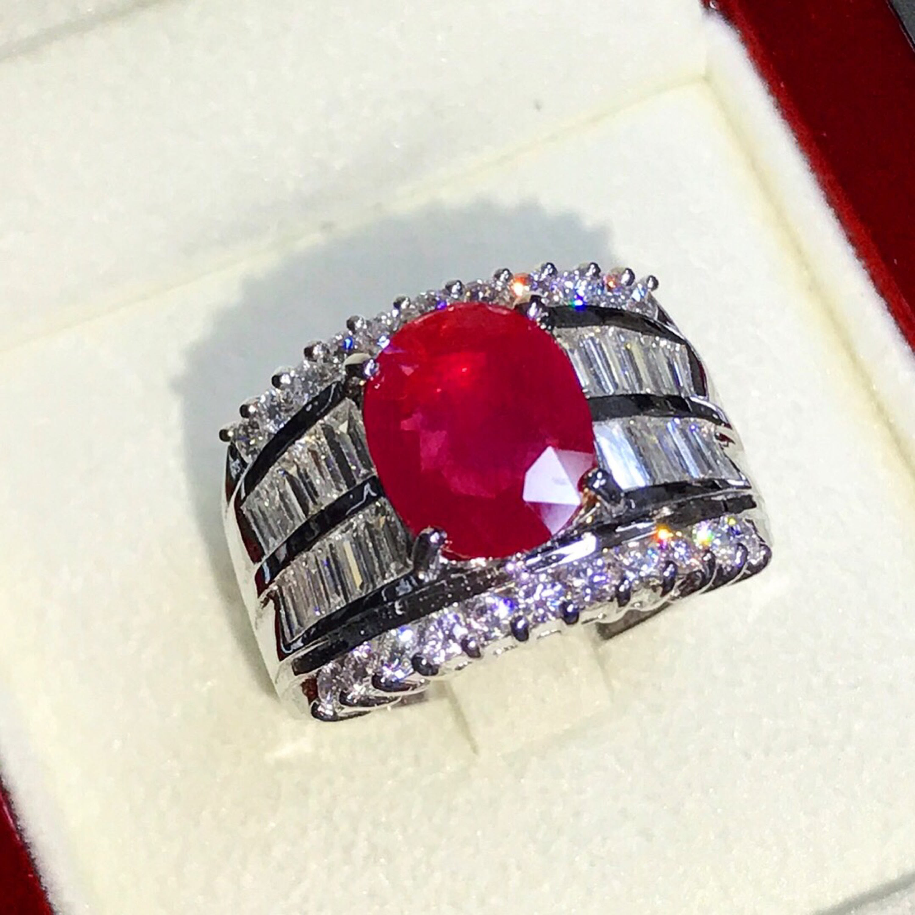 BURMESE 4.12TCW Natural Ruby & Diamonds in 18K solid white gold ring handmade engagement BURMA certified