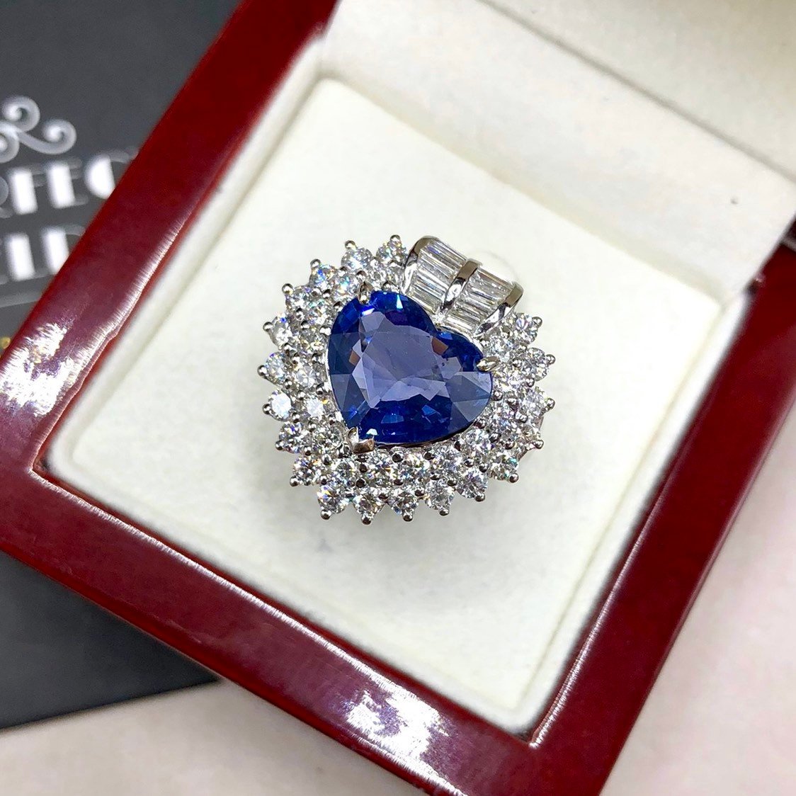 CEYLON! 6.93TCW Blue Sapphire & Diamonds in 18K solid white gold ring engagement vintage clean wedding natural genuine cornflower heart