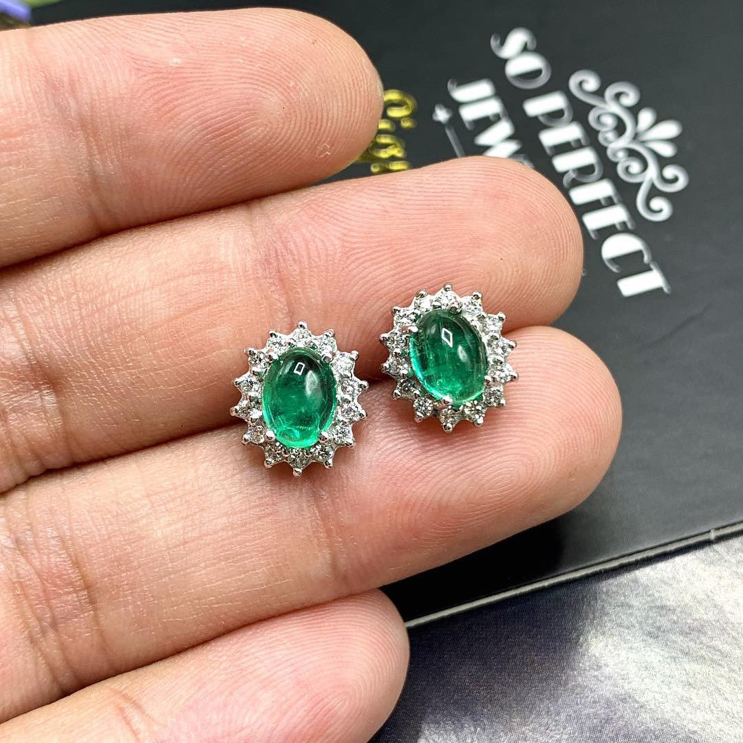 WOW! 3.86TCW Emerald VS Diamond 18K solid white gold earrings studs natural