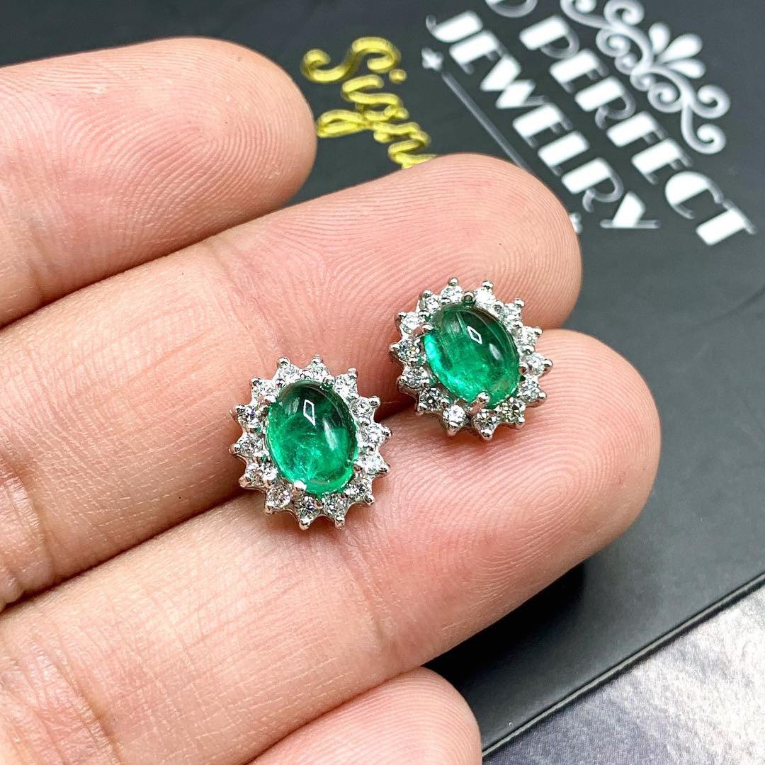 WOW! 3.86TCW Emerald VS Diamond 18K solid white gold earrings studs natural