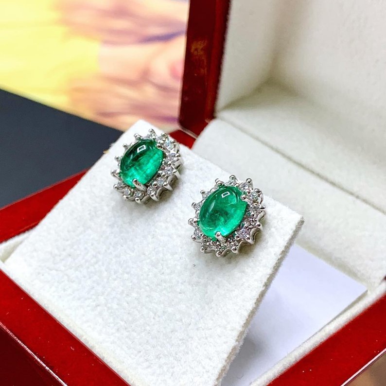 WOW! 3.86TCW Emerald VS Diamond 18K solid white gold earrings studs natural