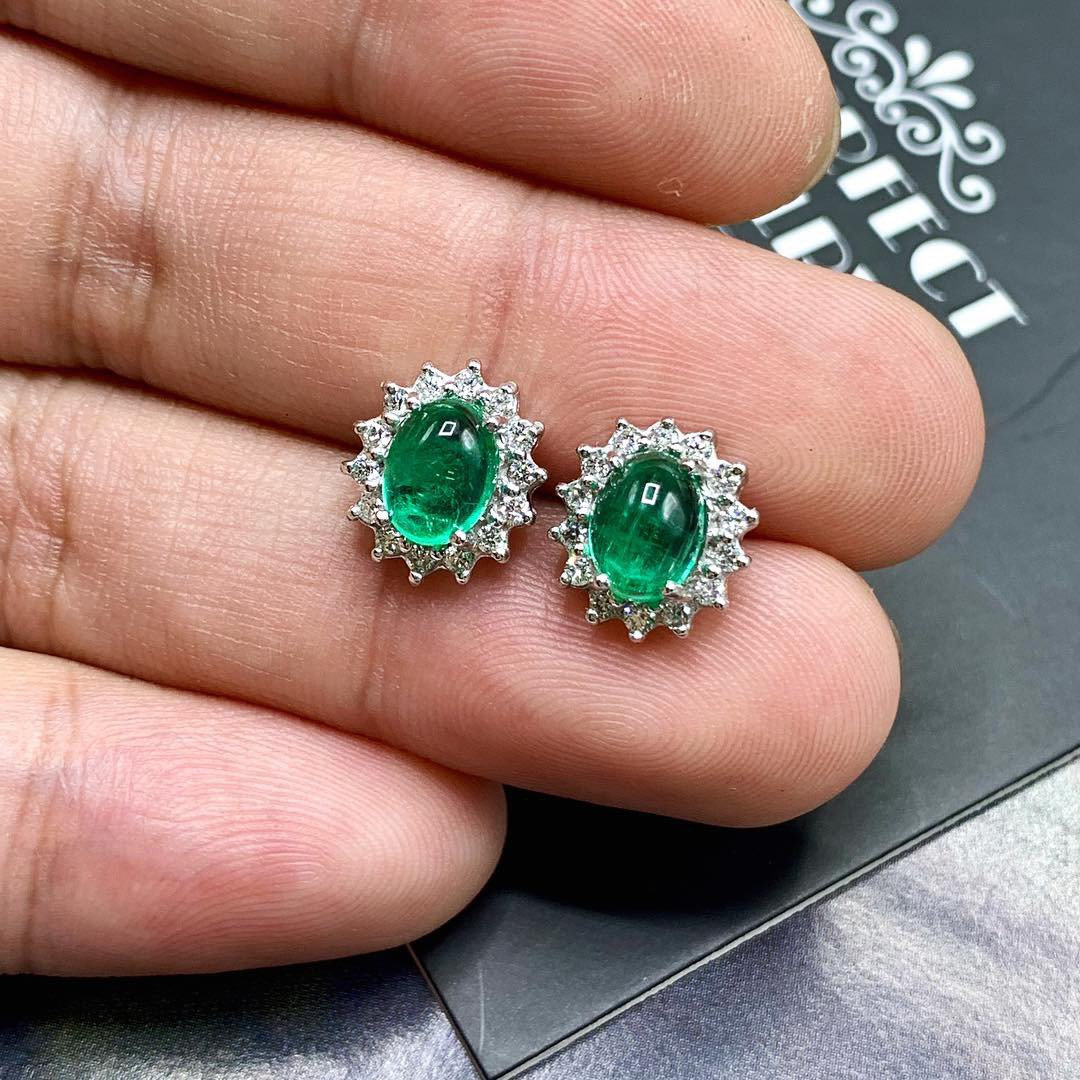 WOW! 3.86TCW Emerald VS Diamond 18K solid white gold earrings studs natural