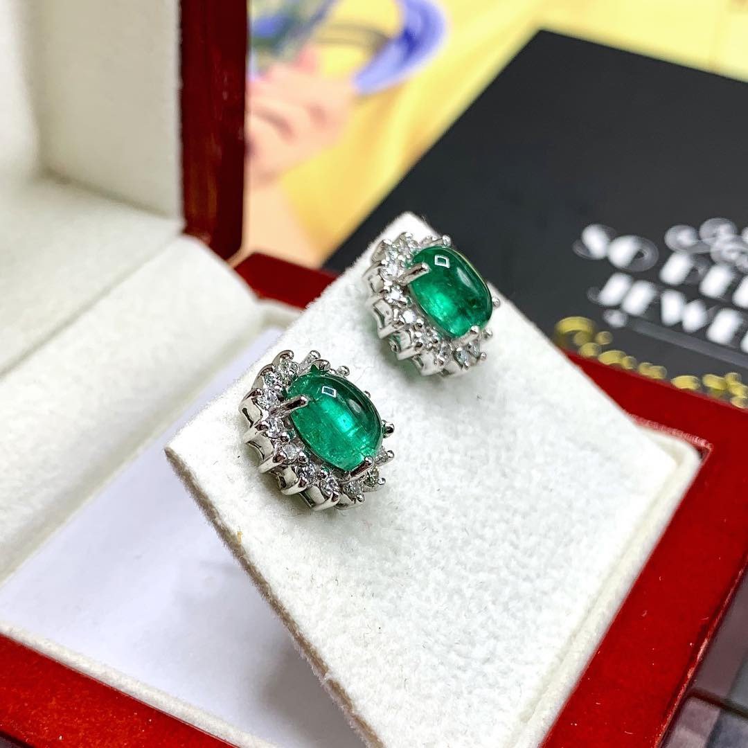 WOW! 3.86TCW Emerald VS Diamond 18K solid white gold earrings studs natural