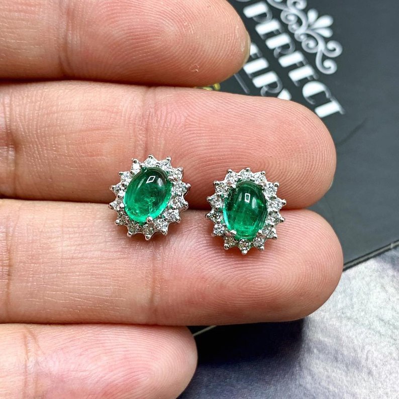 WOW! 3.86TCW Emerald VS Diamond 18K solid white gold earrings studs natural