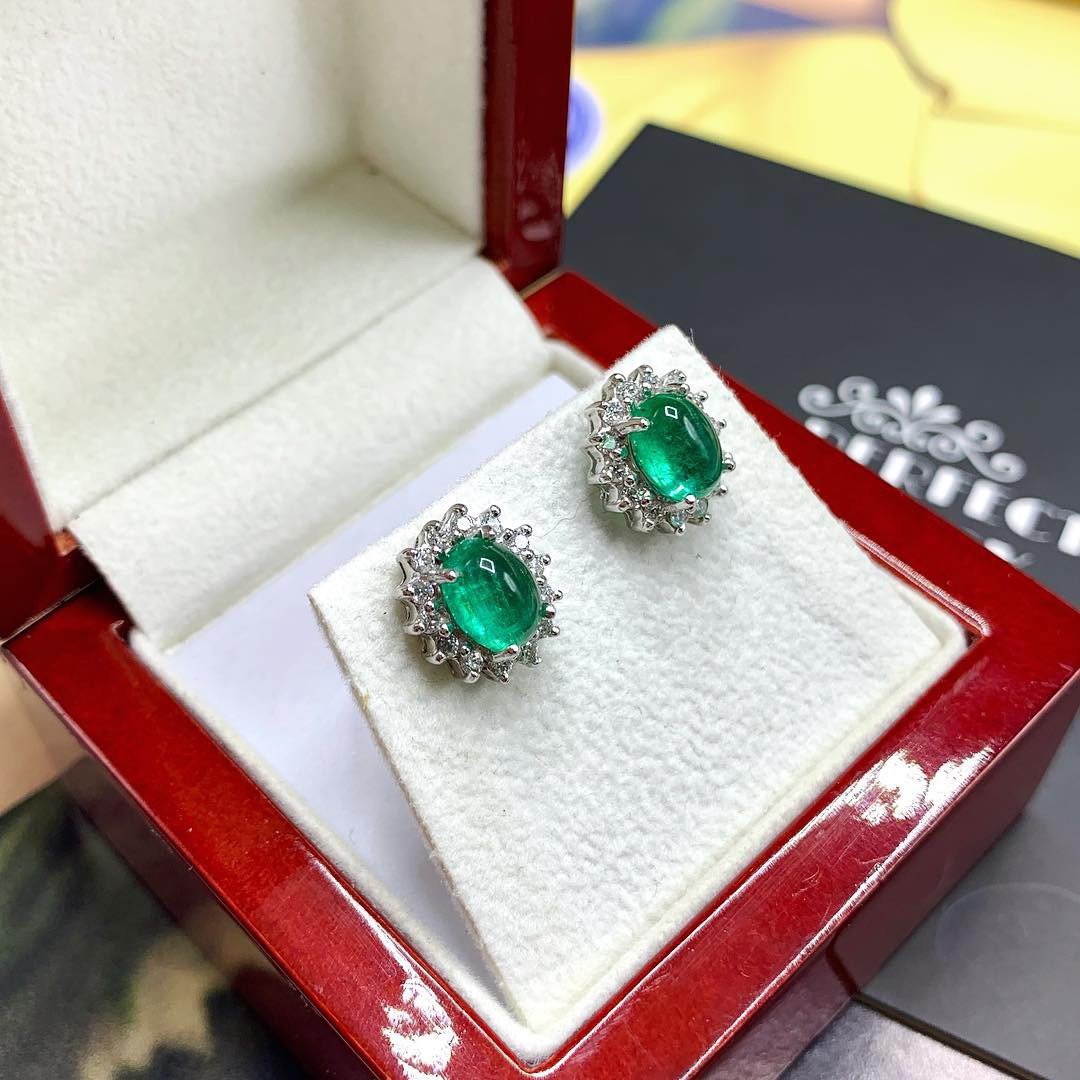 WOW! 3.86TCW Emerald VS Diamond 18K solid white gold earrings studs natural