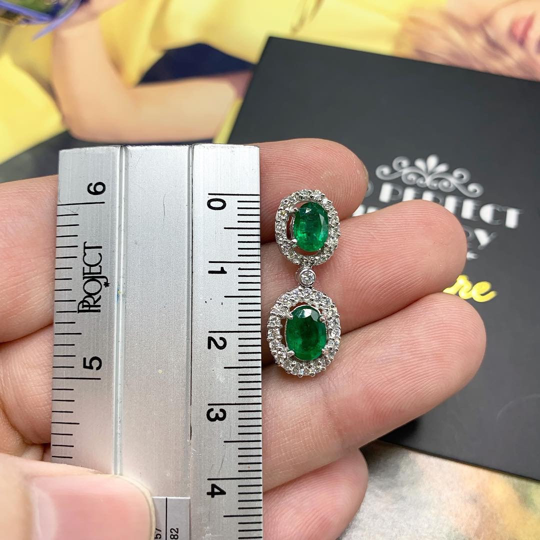 VIVID! 6.78TCW Green Emerald Diamond 18K solid WHITE gold handmade earrings dangle drop white gold chandelier