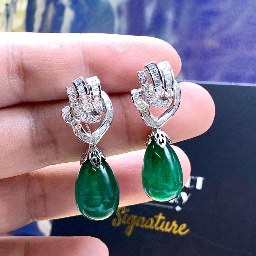 HUGE 39.90TCW Emerald VS Diamonds 18k solid white gold earrings