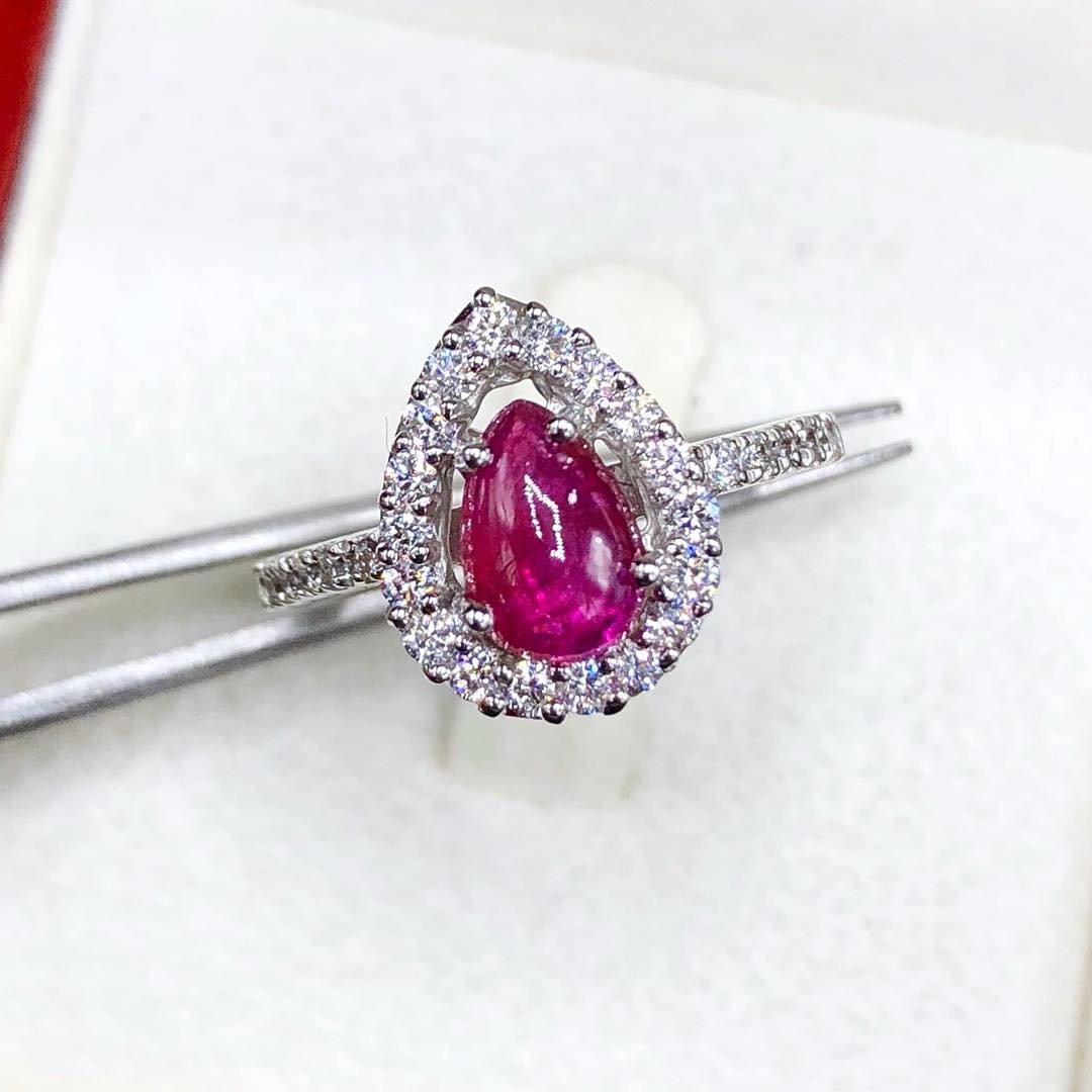 UNHEATED 1.65TCW Ruby Diamonds in 18K solid white gold ring