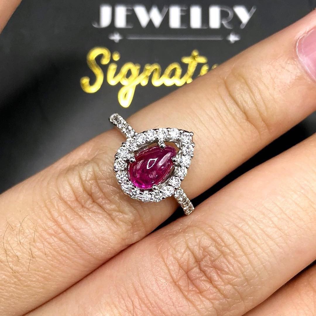 UNHEATED 1.65TCW Ruby Diamonds in 18K solid white gold ring