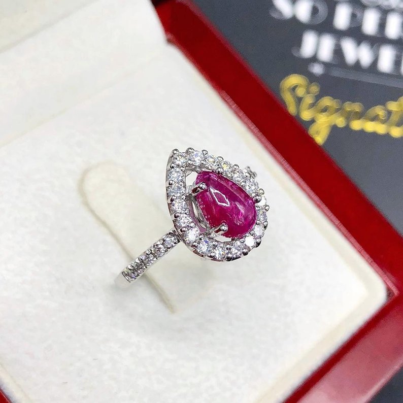 UNHEATED 1.65TCW Ruby Diamonds in 18K solid white gold ring