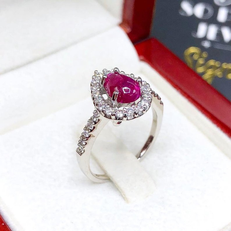 UNHEATED 1.65TCW Ruby Diamonds in 18K solid white gold ring