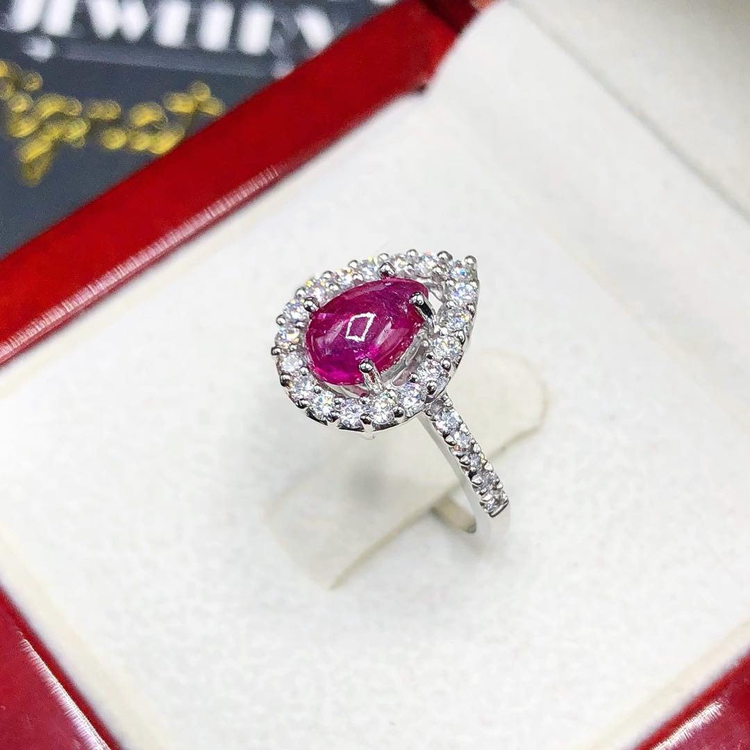 UNHEATED 1.65TCW Ruby Diamonds in 18K solid white gold ring