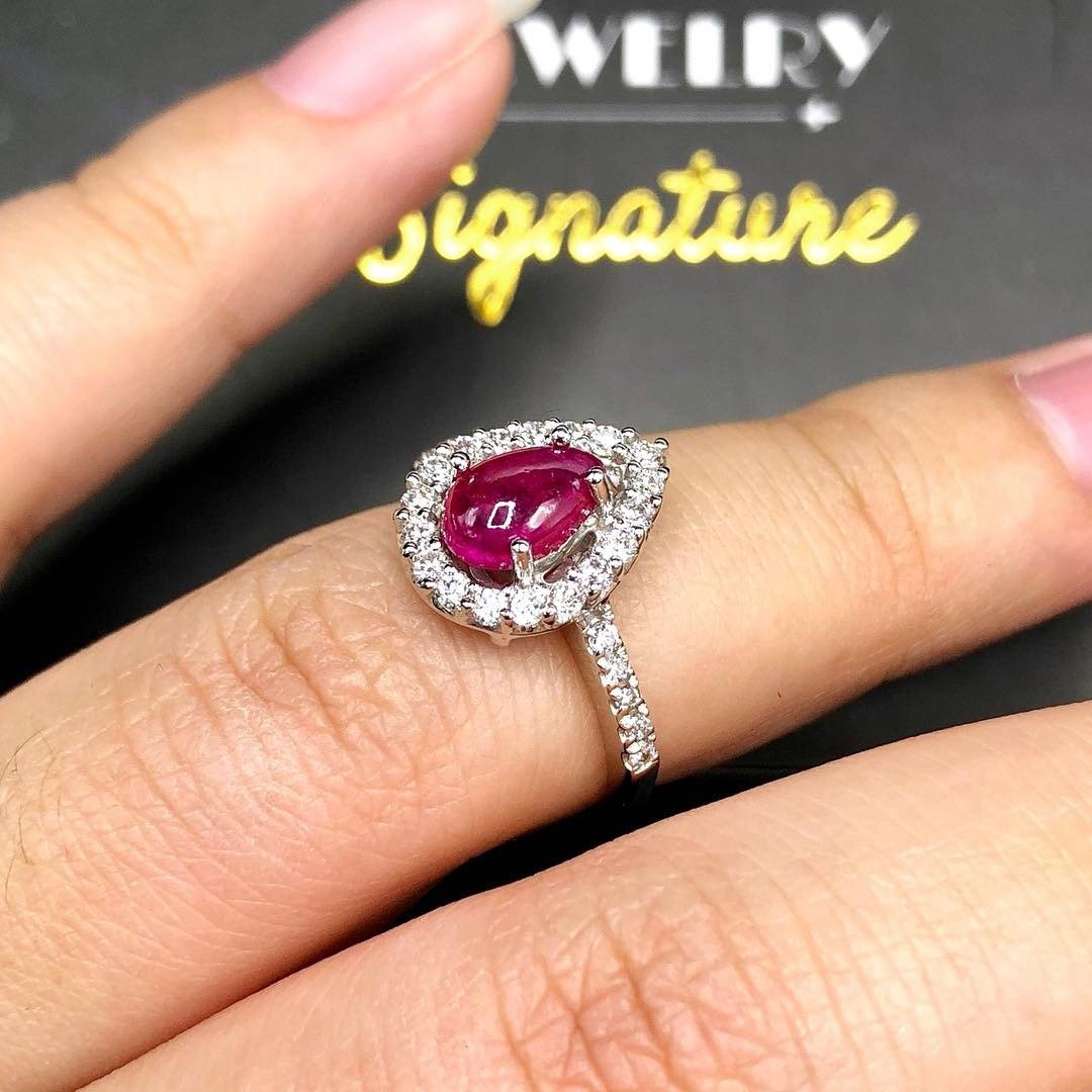 UNHEATED 1.65TCW Ruby Diamonds in 18K solid white gold ring