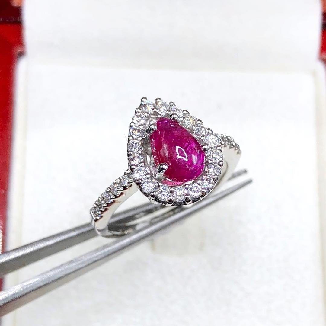 UNHEATED 1.65TCW Ruby Diamonds in 18K solid white gold ring