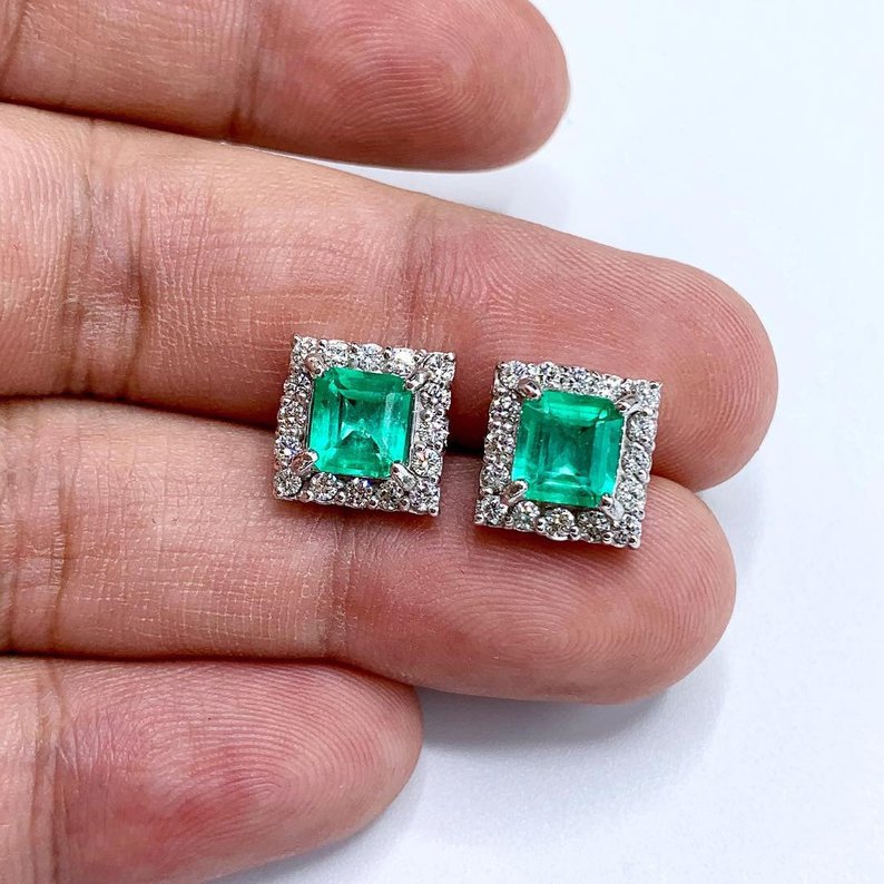 Colombian! 4.98TCW Emerald Diamond 18K solid WHITE gold