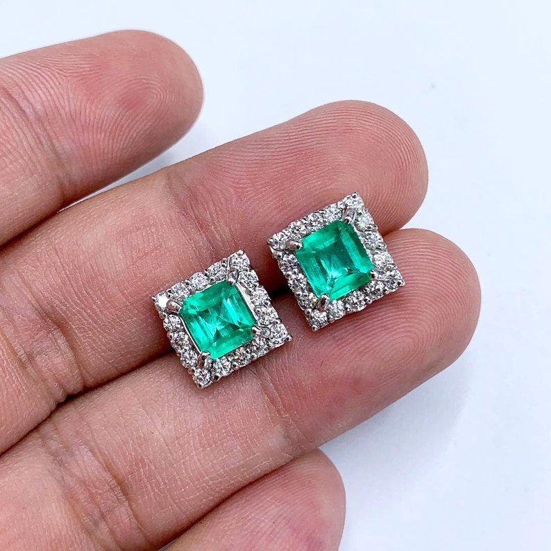 Colombian! 4.98TCW Emerald Diamond 18K solid WHITE gold