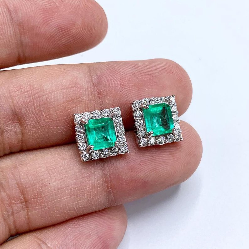 Colombian! 4.98TCW Emerald Diamond 18K solid WHITE gold