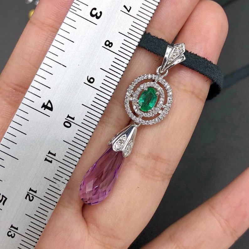 Natural 7.16TCW Emerald Amethyst Diamond 18K solid white gold