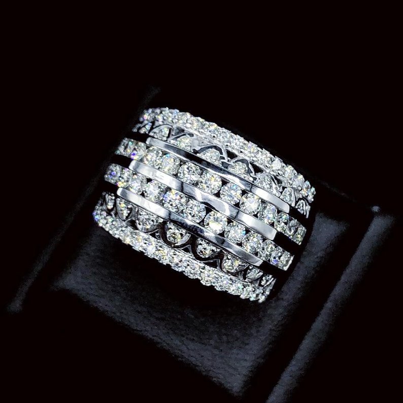 COCKTAIL! 1.88TCW NATURAL F/VS diamonds 18K solid white gold ring