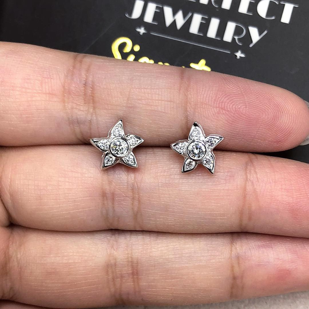 STAR! F/VS Diamond 18K solid white gold earrings