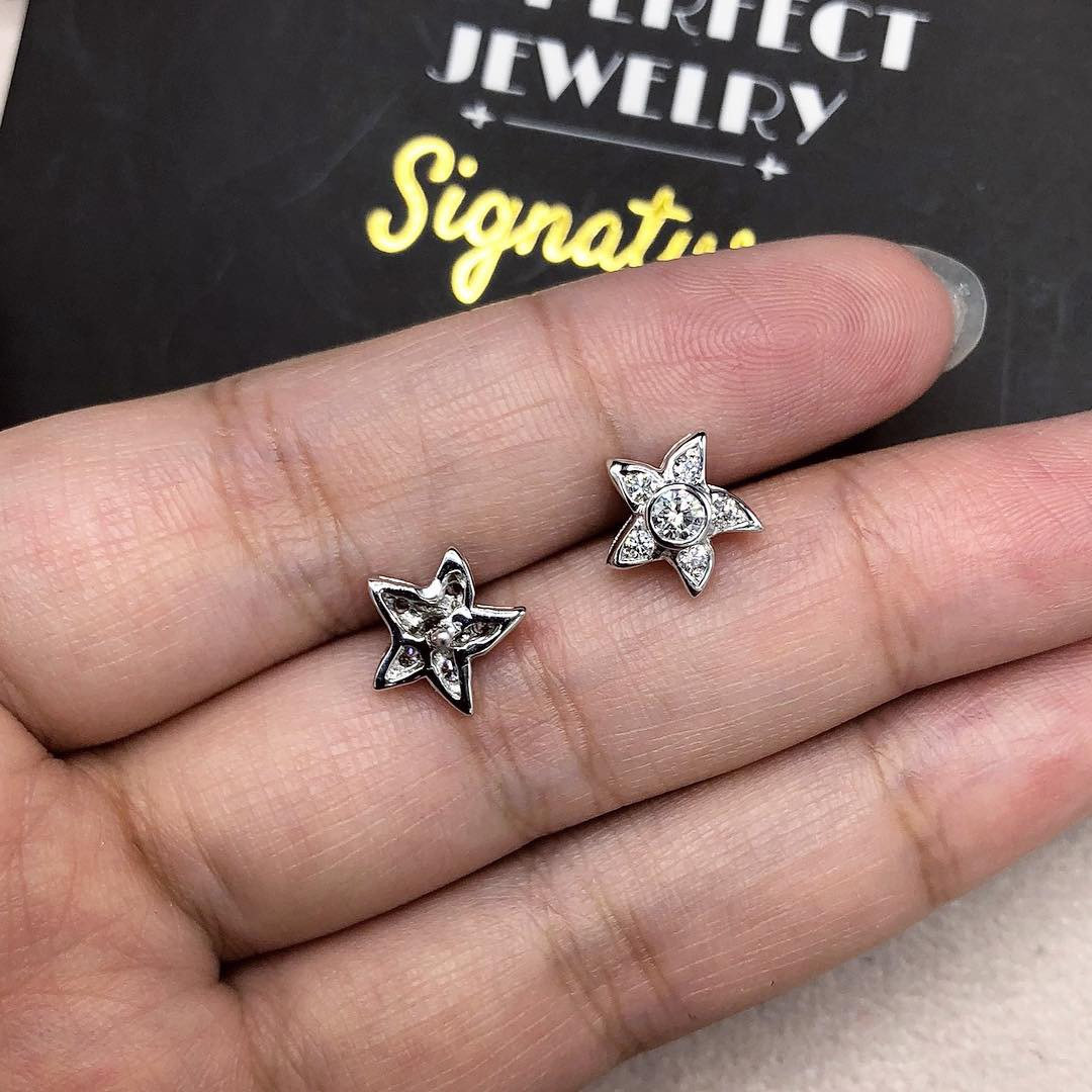 STAR! F/VS Diamond 18K solid white gold earrings