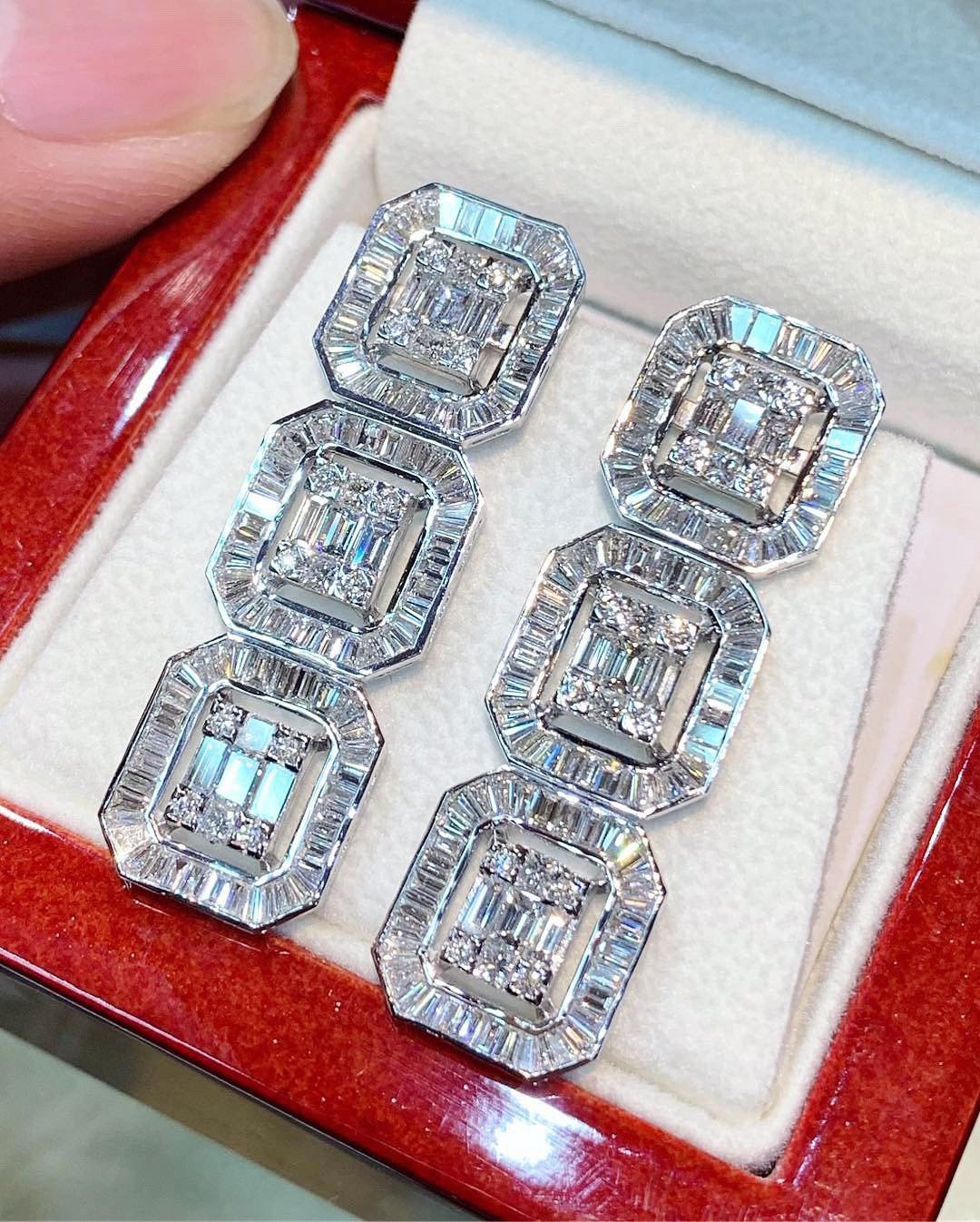 5.31TCW Emerald Cut Diamond Illusion Natural 18K solid white gold handmade earrings dangling wedding gift retacgular invisible chandelier