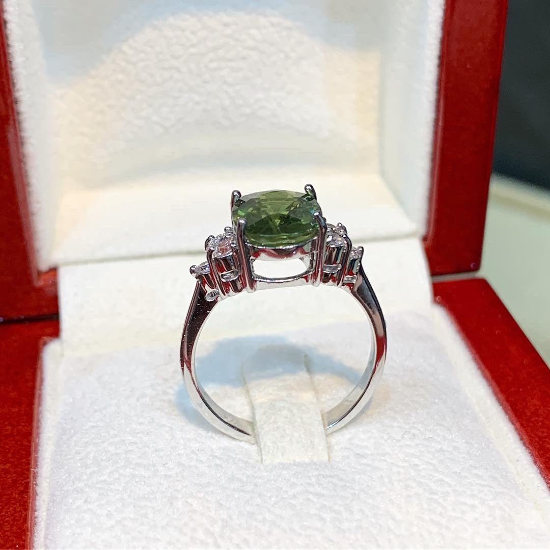 GENUINE 4.61TCW Green Sapphire Diamond 18K solid white gold handmade ring ceylon thai certified engagement modern natural emerald wedding