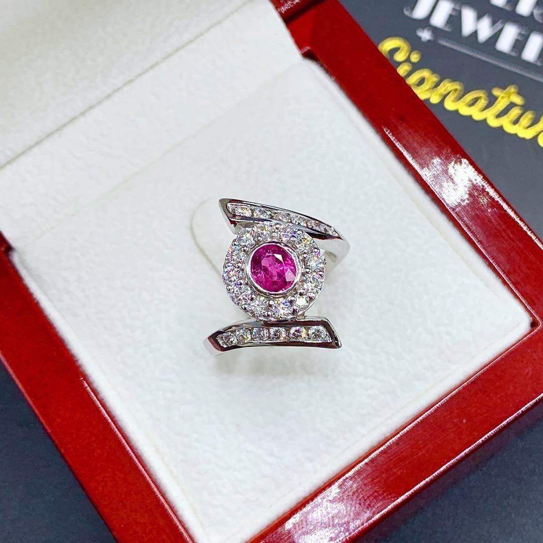 WOW! SIAMESE Ruby Diamond 18K solid handmade white gold ring pigeon blood red natural certified siam lady pear oval modern pink Burma unique