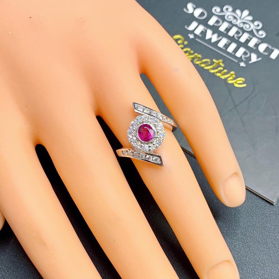 WOW! SIAMESE Ruby Diamond 18K solid handmade white gold ring pigeon blood red natural certified siam lady pear oval modern pink Burma unique