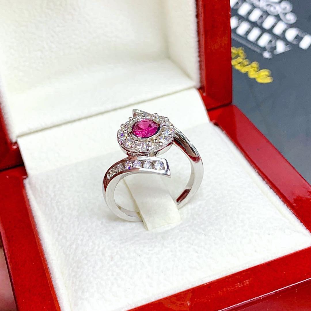 WOW! SIAMESE Ruby Diamond 18K solid handmade white gold ring pigeon blood red natural certified siam lady pear oval modern pink Burma unique