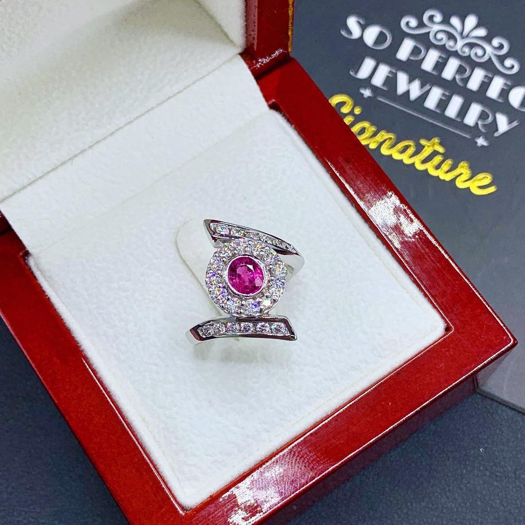 WOW! SIAMESE Ruby Diamond 18K solid handmade white gold ring pigeon blood red natural certified siam lady pear oval modern pink Burma unique