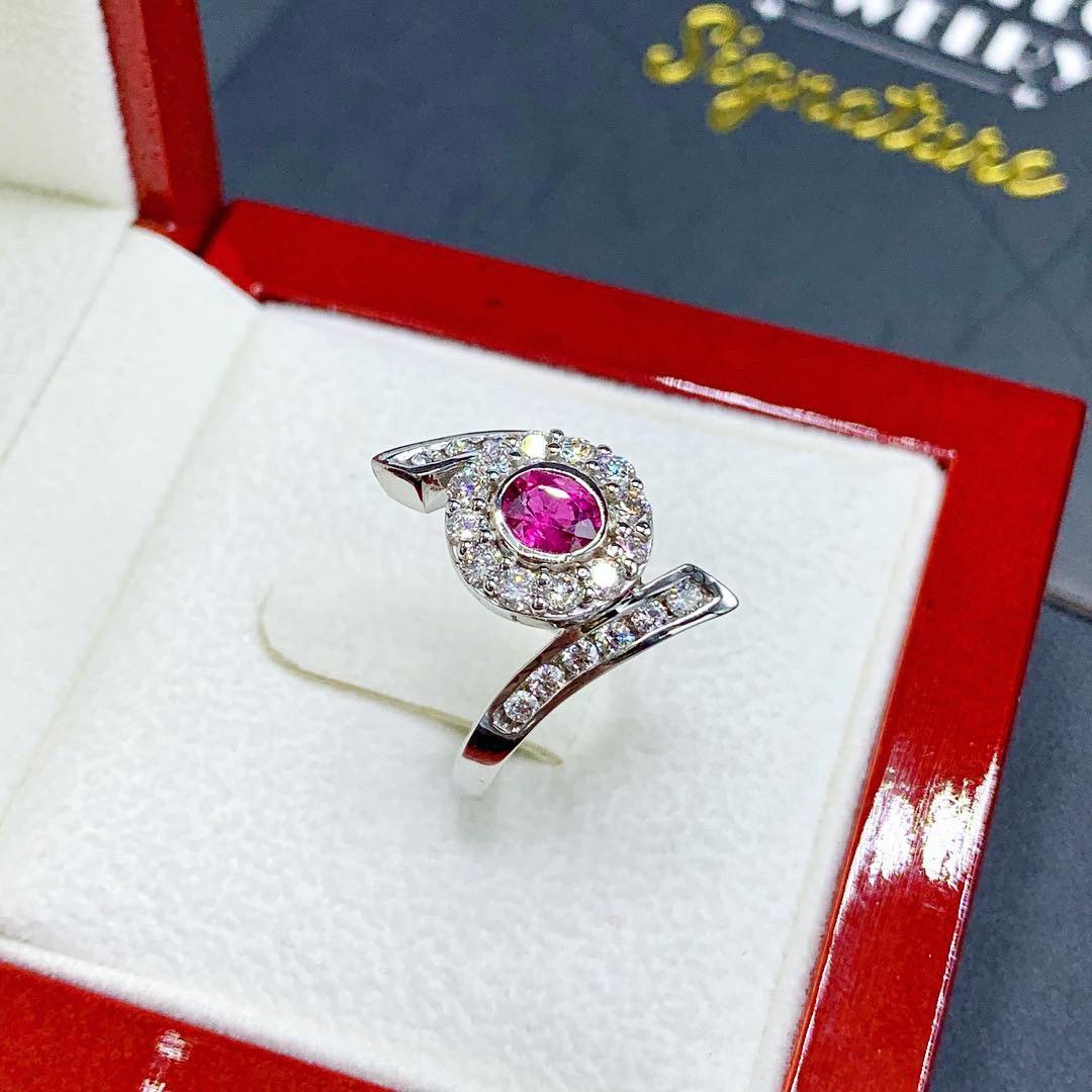 WOW! SIAMESE Ruby Diamond 18K solid handmade white gold ring pigeon blood red natural certified siam lady pear oval modern pink Burma unique