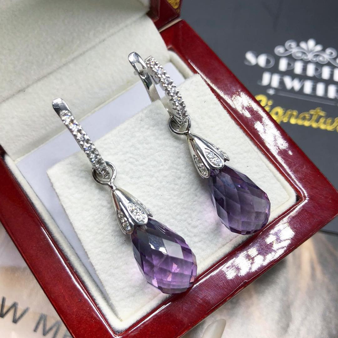 2-IN-1 DROP! 9.37TCW Amethyst VS Diamonds in 18K solid handmade white gold earrings dangle purple violet natural hoop Chandelier gala pear