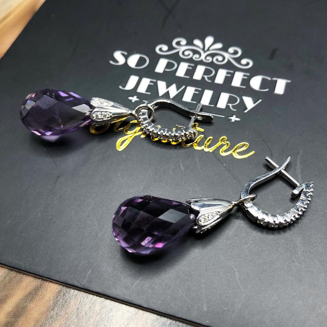 2-IN-1 DROP! 9.37TCW Amethyst VS Diamonds in 18K solid handmade white gold earrings dangle purple violet natural hoop Chandelier gala pear