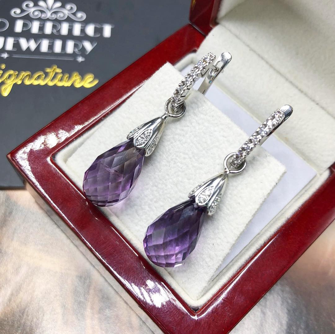 2-IN-1 DROP! 9.37TCW Amethyst VS Diamonds in 18K solid handmade white gold earrings dangle purple violet natural hoop Chandelier gala pear