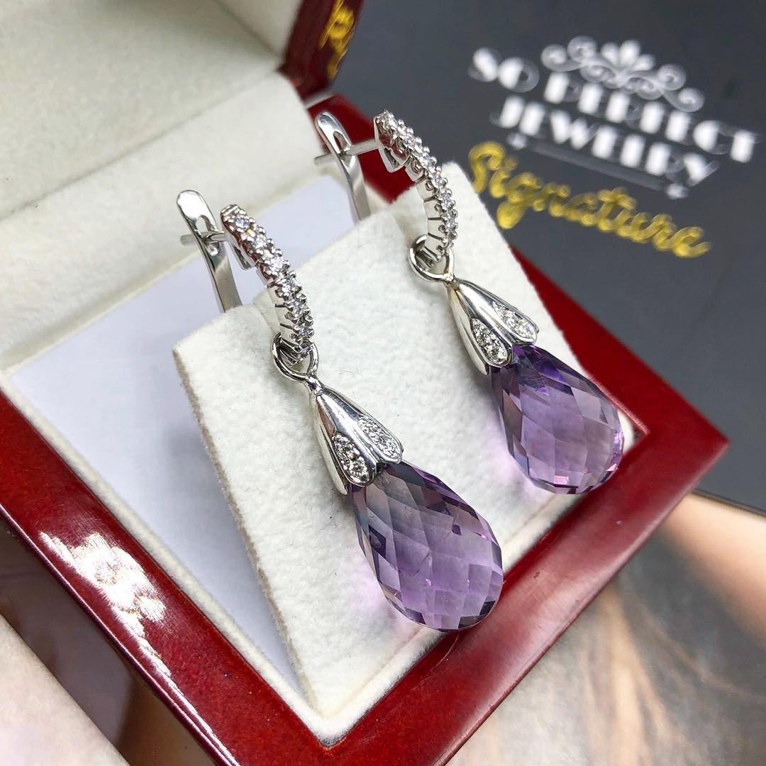 2-IN-1 DROP! 9.37TCW Amethyst VS Diamonds in 18K solid handmade white gold earrings dangle purple violet natural hoop Chandelier gala pear