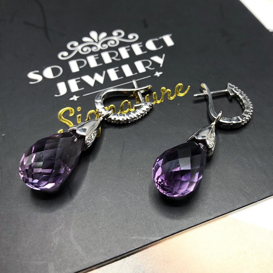 2-IN-1 DROP! 9.37TCW Amethyst VS Diamonds in 18K solid handmade white gold earrings dangle purple violet natural hoop Chandelier gala pear