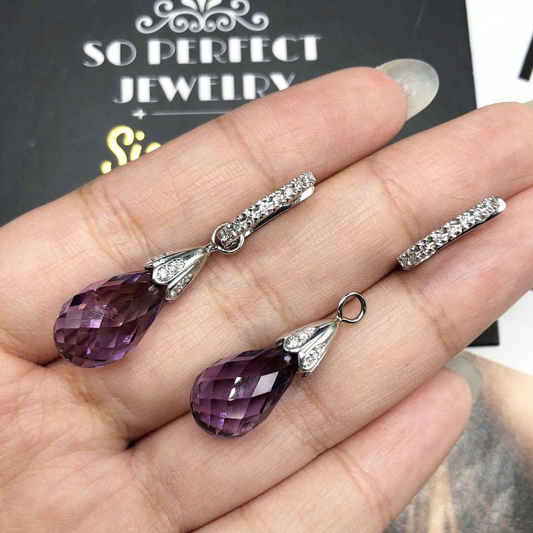 2-IN-1 DROP! 9.37TCW Amethyst VS Diamonds in 18K solid handmade white gold earrings dangle purple violet natural hoop Chandelier gala pear