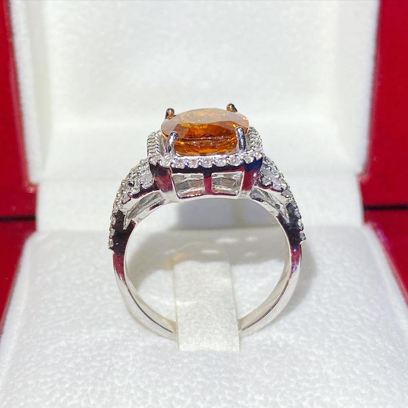 VIVID! 5.42TCW Orange Sapphire & Diamonds in 18K solid white gold handmade ring ceylon thai certified engagement modern natural yellow