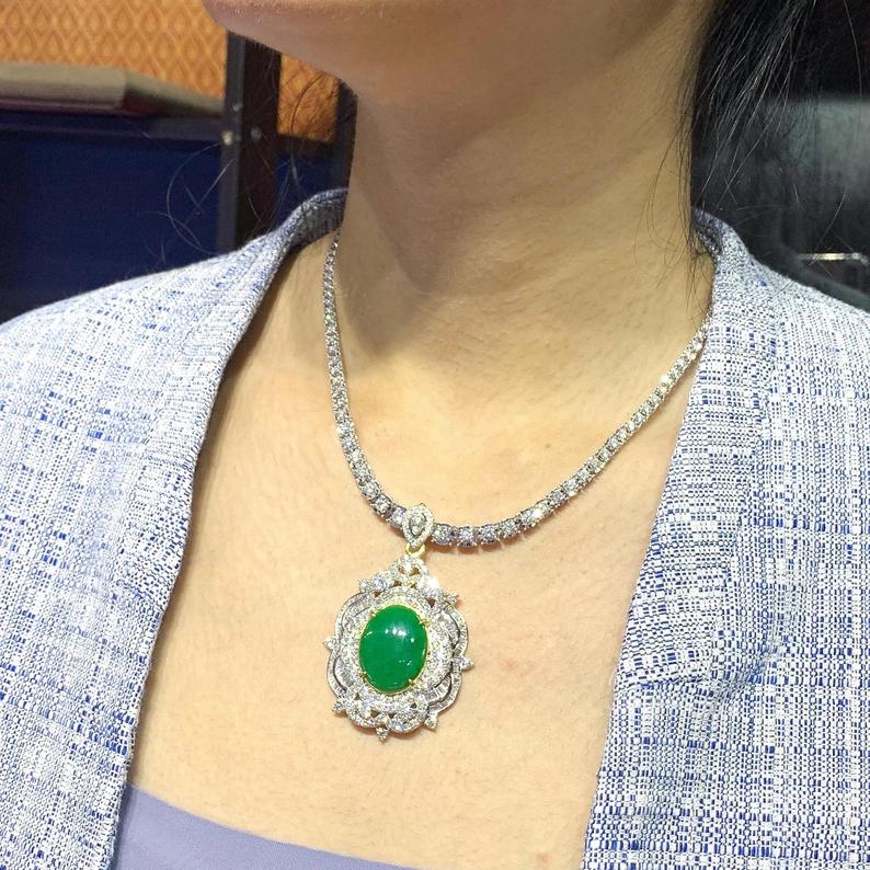 ENORMOUS 16.98TCW Burmese Jade VVS Diamonds 18k solid yellow gold pendant necklace jadeite big chain burma natural traditional chinese china