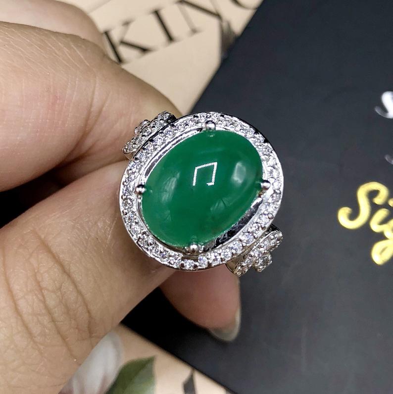 HUGE 7.81TCW Emerald VS Diamonds 18K solid white gold ring engagement handmade cocktail zambian colombian cabochon wedding natural authentic