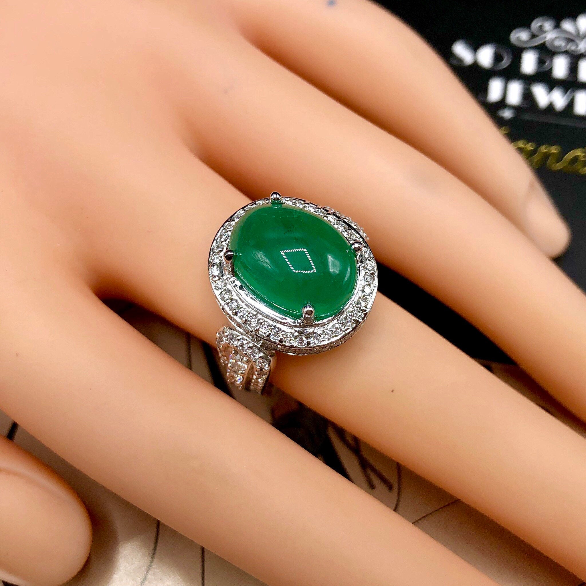 HUGE 7.81TCW Emerald VS Diamonds 18K solid white gold ring engagement handmade cocktail zambian colombian cabochon wedding natural authentic