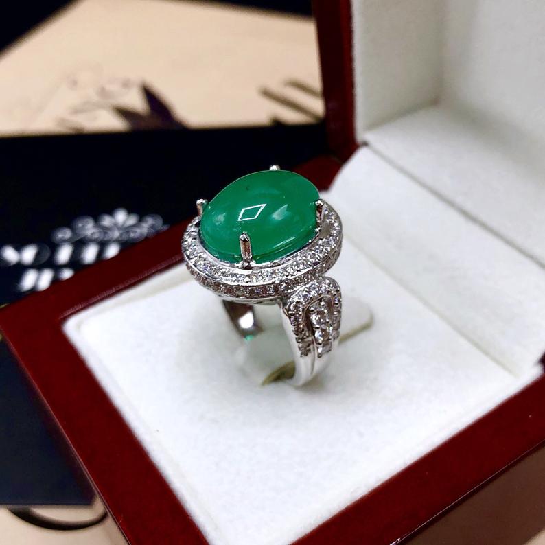 HUGE 7.81TCW Emerald VS Diamonds 18K solid white gold ring engagement handmade cocktail zambian colombian cabochon wedding natural authentic