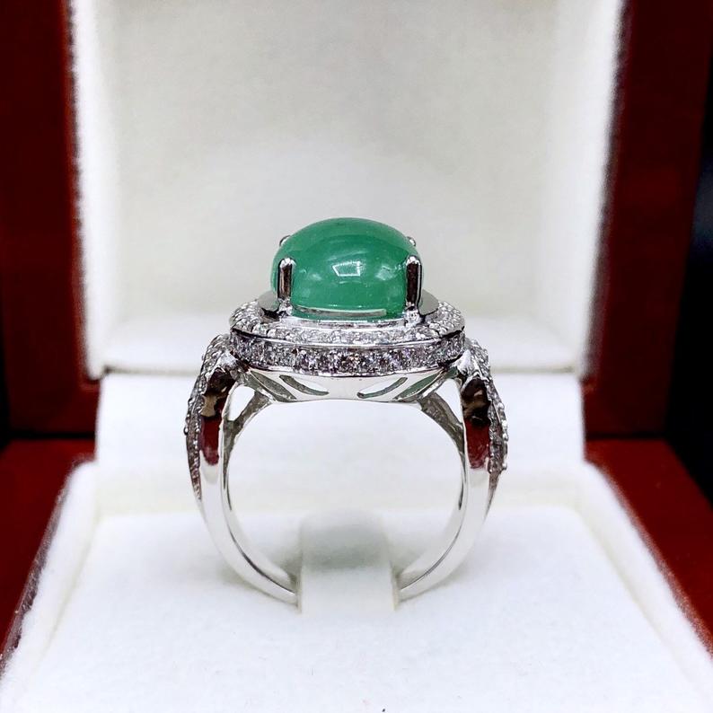 HUGE 7.81TCW Emerald VS Diamonds 18K solid white gold ring engagement handmade cocktail zambian colombian cabochon wedding natural authentic