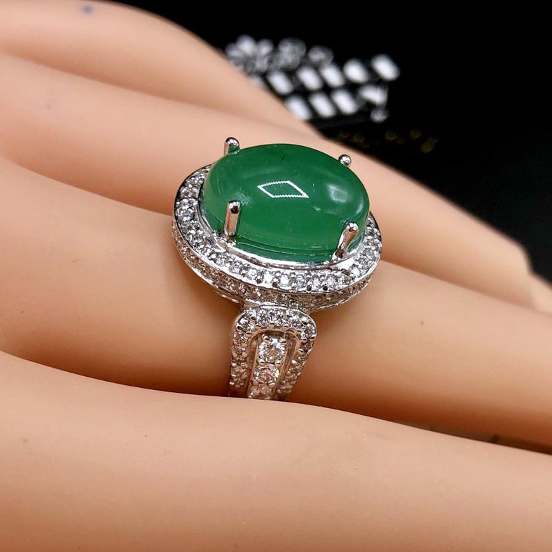 HUGE 7.81TCW Emerald VS Diamonds 18K solid white gold ring engagement handmade cocktail zambian colombian cabochon wedding natural authentic