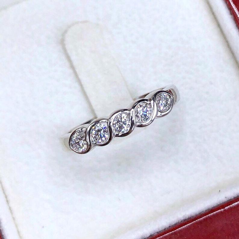 WEDDING! 0.60CT NATURAL F/VS diamonds 18K solid white gold ring engagement band women row simple anniversary gift sizing natural genuine 14k