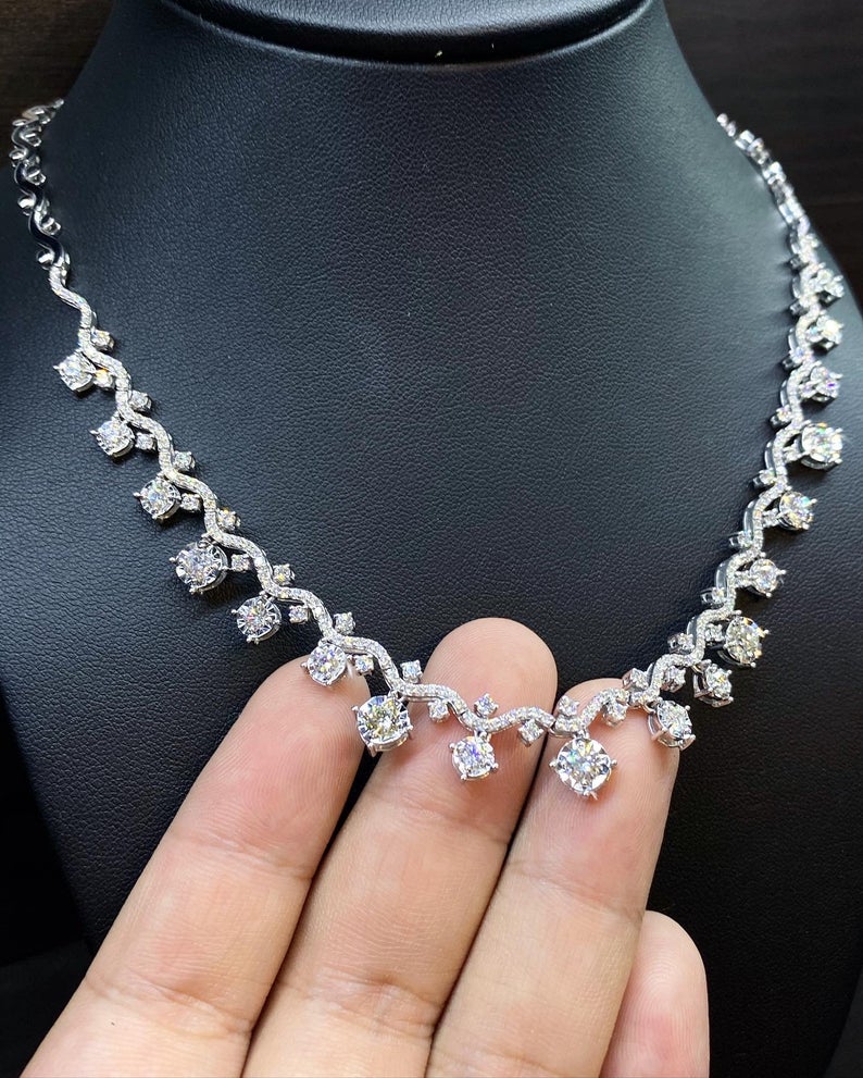 BEAUTIFUL! 5.78CW Diamonds Huge Necklace 18K solid white gold wedding gift assorted F/G colorless clean tennis graduated riviera choker
