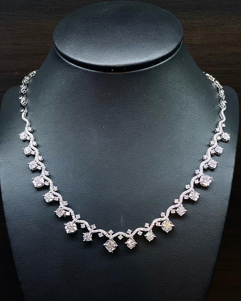 BEAUTIFUL! 5.78CW Diamonds Huge Necklace 18K solid white gold wedding gift assorted F/G colorless clean tennis graduated riviera choker