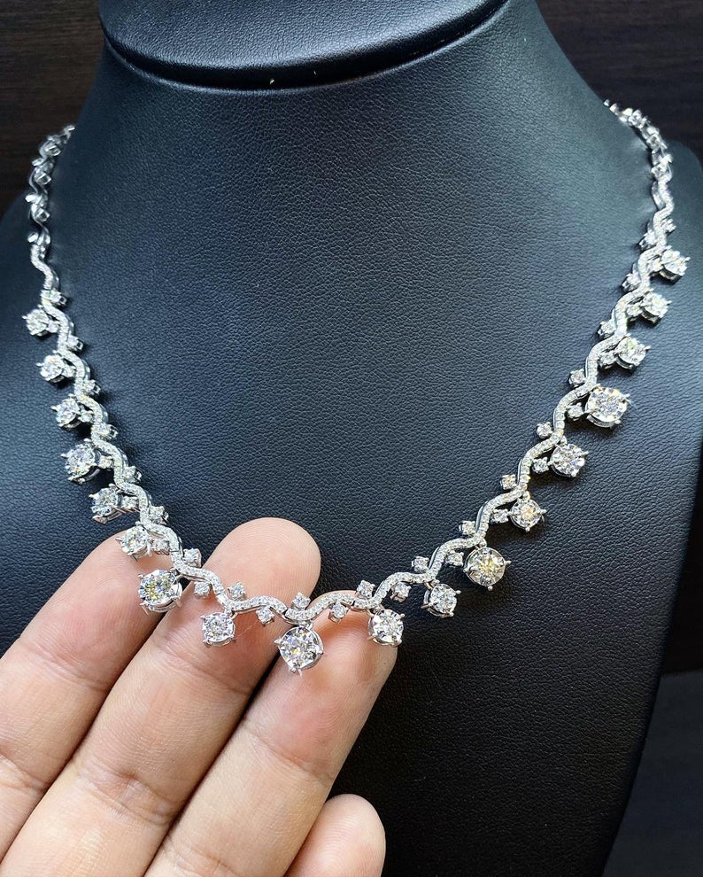 BEAUTIFUL! 5.78CW Diamonds Huge Necklace 18K solid white gold wedding gift assorted F/G colorless clean tennis graduated riviera choker